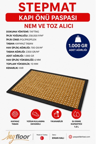 Nem Alıcı Toz Tutucu Çamur Sıyırıcı Pvc Taban Ve Pvc Bordürlü Scroll Bej Halılı Kapı Önü Paspası