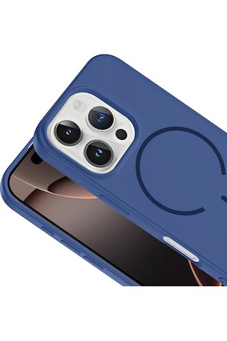 Apple iPhone Uyumlu 16 Pro Kılıf Meta Lansman M-safe Kamera Korumalı İçi Kadife Yumuşak Renkli Süet Silikon Lacivert