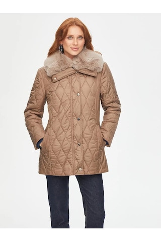 Faik Sönmez Suni Kürk Detaylı Kapitone Kadın Kaban 69421 Kahverengi