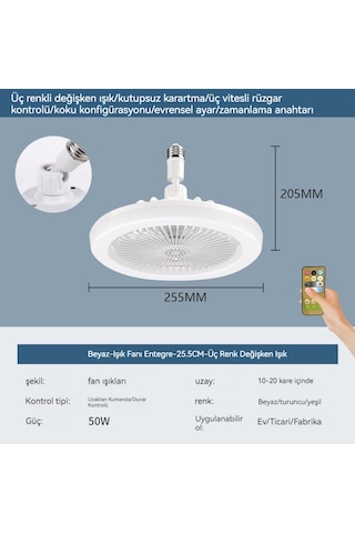 50we27 Vidalı Üç Renkli Evrensel Kafa Uzaktan Kumanda Fan Işığı-b Beyaz