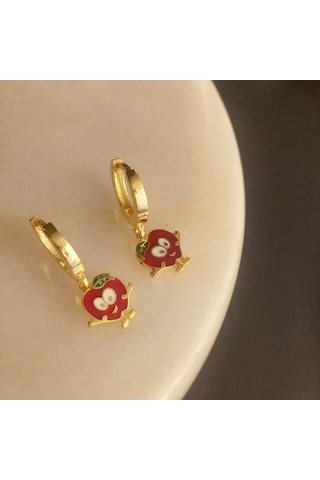 Vaoov 925 Ayar Gümüş Mineli Kırmızı Elma Çocuk Küpe