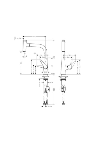 Hansgrohe Talis Select M51 Tek Kollu Eviye Bataryası 220, Çekilebilir Gaga, 1jet Krom krom