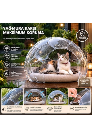 Bauwelt Dome Şeffaf Evcil Hayvan Evi - Kedi Ve Küçük Irk Köpekler İçin Demonte Yaşam Alanı