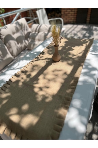 Diletto Hasır Fırfırlı Jüt Kumaş Bohem Runner Hasır
