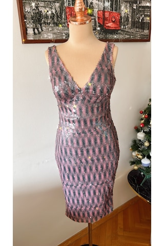 Chica Rosa Fashion Renkli Pullu V Yaka Midi Elbise Pembe - Siyah