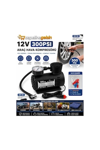 Sepetinegelsin Taşınabilir Oto Hava Kompresörü Çakmaklık İle Çalışır 12v 300 Psi