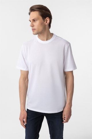 Süvari Beyaz Slim Fit Armürlü Bisiklet Yaka Tişört-37355 Beyaz