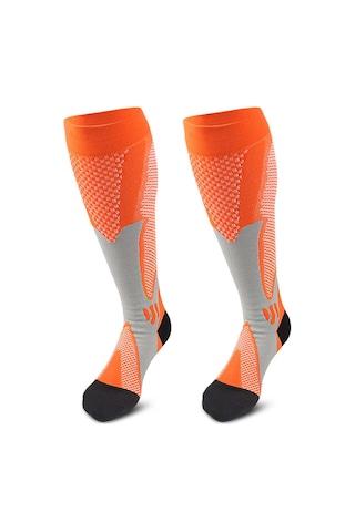 Vkemall Erkek Kadın Spor Kompresyon Çorapları: Yürüyüş, Koşu, Yoga İçin Taze Turuncu Uzun Bilekli, Ter Emici, Koku Engelleyici Elastik Çoraplar Portakal