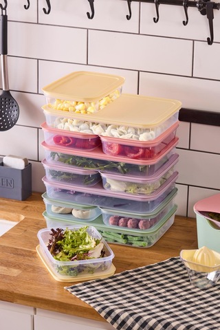 Fridgy+ 12'li Buzdolabı Organizer Mikrodalga Ve Difrize Uygun Saklama Kabı 8x1,3lt+4x2,6lt-pastel