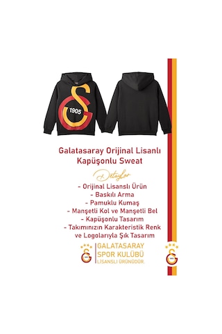 Galatasaray Lisanslı Büyük Logo Baskılı Kişiye Özel Çocuk Sweat Hediyelik Ahşap Kutulu 095 Siyah