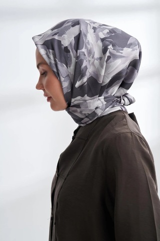 Armanda Crayon Desen Twıll İpek Eşarp - 4305-134 Siyah, Vizon