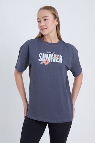 Velvoria Unisex Oversize Relaxed Summer Baskılı Antrasit Renk T-shırt