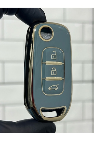 Lüx Megane 4 Joy - Clio 5 Captur Ve Koleos 3 Buton Nano Koruma Anahtar Kılıfı Gri Gold Altın Renk