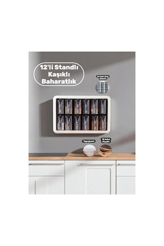 21 Parça Mutfak Düzenleme Seti 4'lü Erzak Saklama Kabı&12'li Standlı Kaşıklı Duvara Monte Baharatlık - 771548594 Diğer