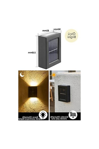 4 Led'li Güneş Enerjili Duvar Lambası, Çift Taraflı Aydınlatma 10 Parça Siyah