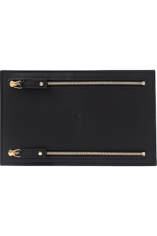 Montroi Grained Leather Currency Wallet Çift Taraflı Deri Unisex Cüzdan Siyah