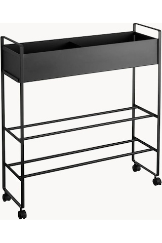 Tekerli Çok Amaçlı Ayakkabılık Metal Raf Arabası Siyah