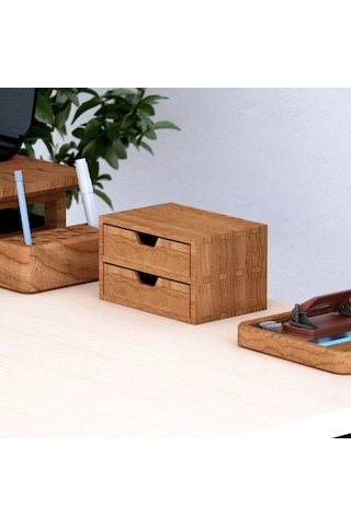 Desna İki Katlı İki Çekmeceli Dolap - Kiraz 18 Cm X 12.1 Cm X 10.8 Cm Woodsaka Doğal Ahşap