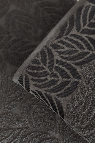 2'li Jakarlı Yaprak Desenli %100 Pamuk El Yüz Havlusu-50x90cm Antrasıt Antrasit