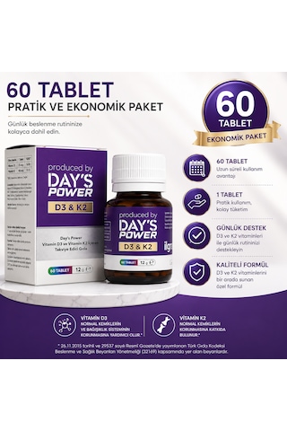 Day's Power D3 & K2 Vitamin Kompleksi 60 Tablet Bağışıklık Ve Kemik Desteği