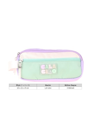 Calacilo Rainbow Lila Yeşil Renkli Kız Çocuk Üç Gözlü Kalem Çantası - Lila - Yeşil - C4091