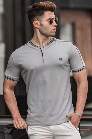 Madmext Madmext Gri Polo Yaka Erkek Tişört 9281-Gri