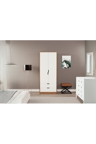 Moderno Mini 2 Kapaklı 2 Çekmeceli Gardırop Kompakt Tasarım, Modern Görünüm Atlantikçam - Beyaz
