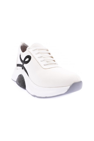 Dgn 1013-22y Kadın Bağcıklı Yan Sılver Taşlı Strech Kalın Taban Sneakers Ayakkabı 1013-2026-R0198 Beyaz