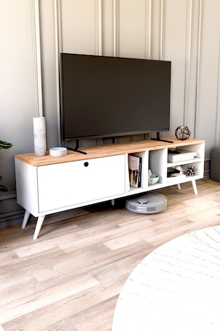Buka Tv Sehpası, Tv Standı, Televizyon Ünitesi Beyaz - Atlantik Çam