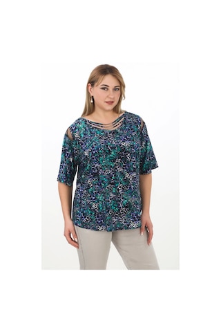 Lady Majestic %100 Viskon Büyük Beden Kadın Bluz - 44422 Mavi