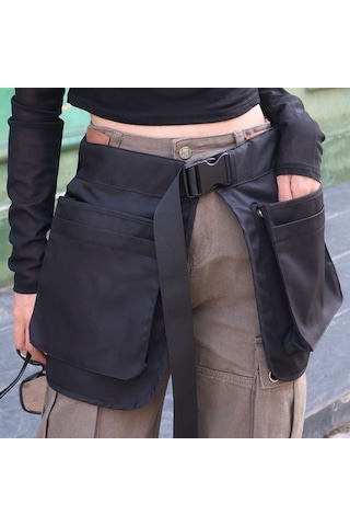 Vkemall Siyah Kumaş Bahçe Çalışma Apronu: Kısa Boy, Araç Kemerli, Ayarlanabilir Bel, Çok Amaçlı İş Giyimi Toplu Satış