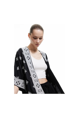 Koton Viskon Yarım Kollu Etnik Kimono Siyah Desenli 5sal50004ıw Siyah Desenli