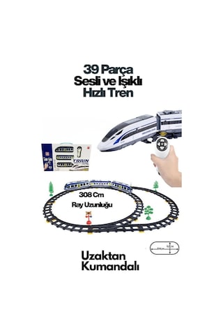 Uzaktan Kumandalı Sesli Ve Işıklı Hızlı Tren Seti - 39 Parça 308 Cm Büyük Raylı Oyuncak Tren