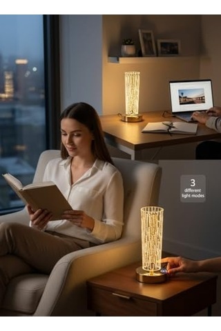 Şarj Edilebilir Kristal Masa Lambası, 3 Işık Modu, Dokunmatik Kontrol, Usb-c Şarj Girişi, Kompakt Tasarım .
