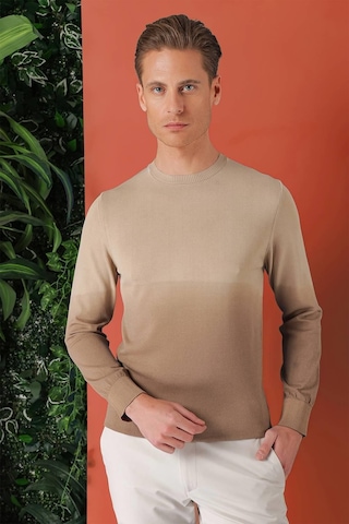 Efor Slim Fit Degrade Desen Bisiklet Yaka Bej Triko Tr 866 Bej