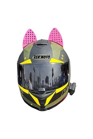 Motosiklet Kask Kedi Kulağı Pembe Büyük Boy