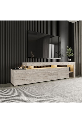 Tv Sehpası Buğra Traverten Led Işıklı 192 Cm Gri