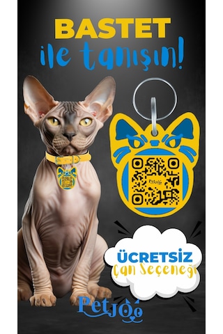Petjoo 1.Bastet Mavi-Sarı Qr'lı Kedi Künyesi