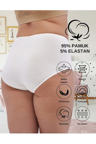 Alya Underwear Kadın Büyük Beden Külot Battal Full Brief, Yüksek Bel 5xl, 6xl, 7xl 5 Farklı Renk 1 Pakette Beyaz