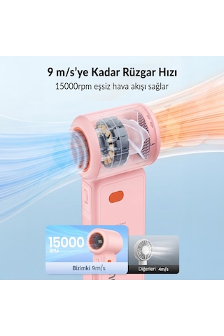 Warmco H1 15000 Rpm Turbo El Vantilatörü 5000 Mah Şarjlı Dijital Göstergeli Mini Soğutucu Fan Pembe
