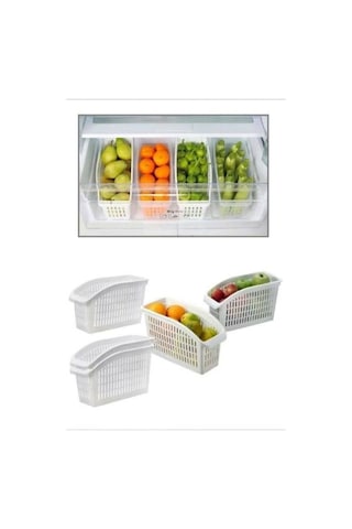 Kitchen 4 Adet Buzdolabı Sebze Meyve Düzenleyici Organizer Beyaz