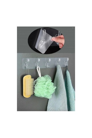 Hubrendy Çer 5'li Kendinden Yapışkanlı Güçlü Şeffaf Askılık - Kapı Arkası Mutfak Duvar Banyo Askı 16905002