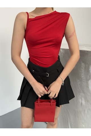 Kadın Askılı Tek Omuz Bluz Kırmızı