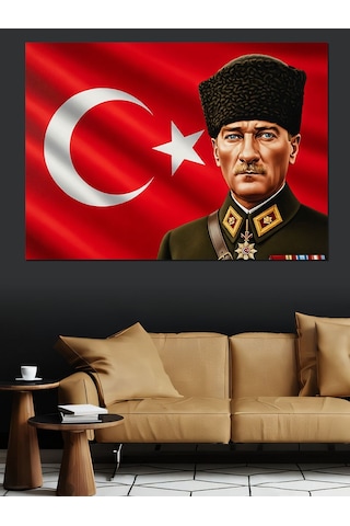 Türkiye Bayrağı Atatürk Dekoratif Kanvas - Mdf Ahşap Tablo