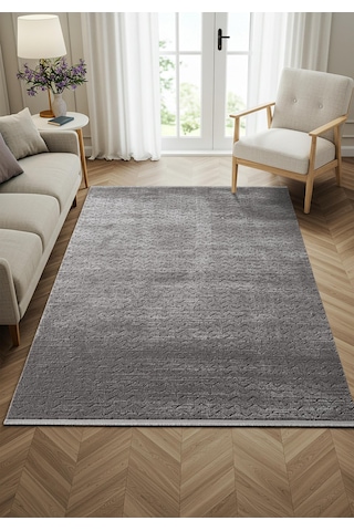 Feel Fl010g Antrasit Gri Halı Modern Desenli Akrilik Tozu Az Salon Halısı Yatak Odası Koridor Halısı