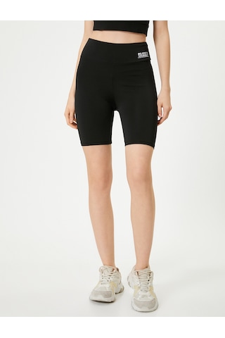 Koton Spor Biker Tayt Yüksek Bel Baskılı Slim Fit İnterlok Siyah 5wak40144nk
