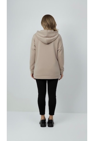 Koza Butik Kadın Büyük Beden Uzun Kollu Kapüşonlu Fermuar Detaylı Sweatshirt 2007 Gri