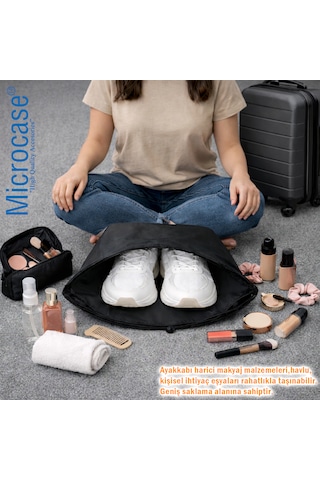 Microcase Su Geçirmez İpli Ayakkabı Eşya Düzenleyici Seyahat Çantası Hurç 44,5x34 Cm 15 Adet Al5504 Siyah