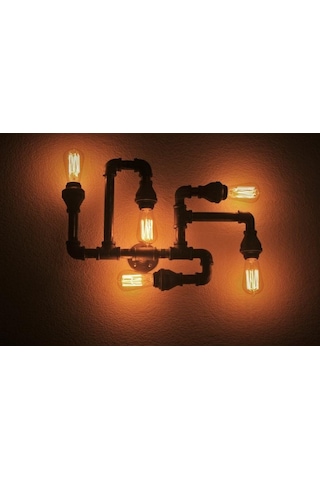 5'lı Borulardan Duvar Lambası Hediyelik Duvar Apliği Vintage Siyah