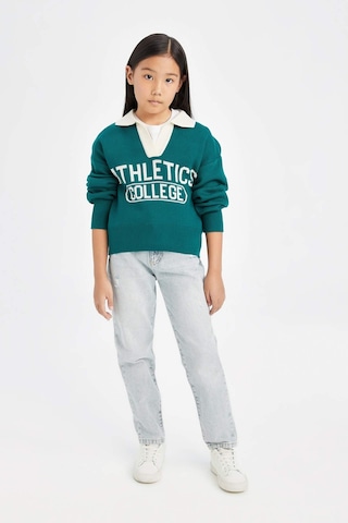 DeFacto Kız Çocuk Polo Yaka Yazı Baskılı Triko Kazak D3190A824WNGN994 Yeşil